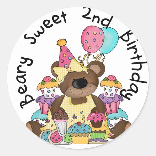 Beary Sweet 2e verjaardag T-shirts en geschenken Ronde Sticker (Voorkant)