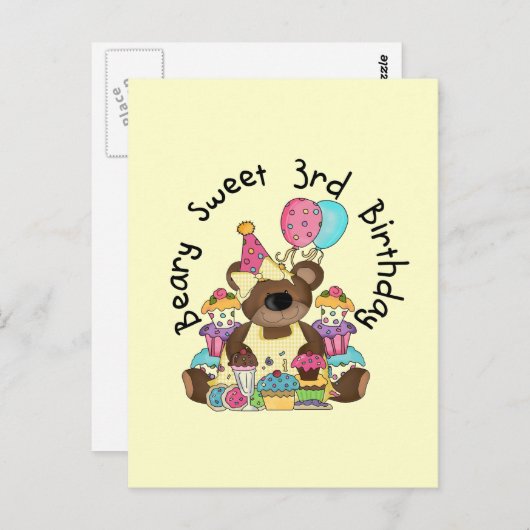 Beary Sweet 3e verjaardag Tshirts en geschenken Briefkaart (Voorkant / Achterkant)