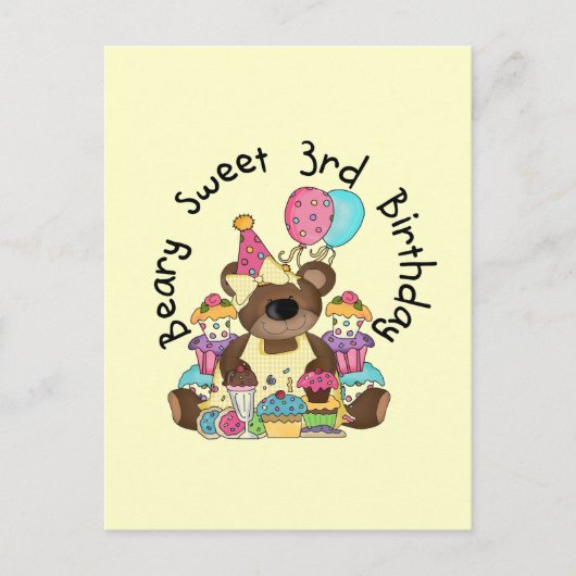 Beary Sweet 3e verjaardag Tshirts en geschenken Briefkaart (Voorkant)