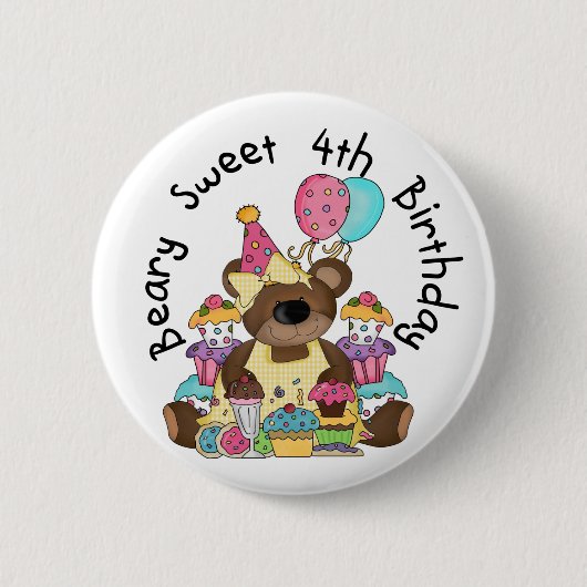 Beary Sweet 4e verjaardag Ronde Button 5,7 Cm (Voorkant)