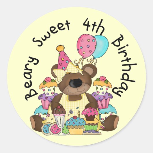Beary Sweet 4e verjaardag Ronde Sticker (Voorkant)