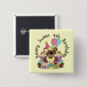 Beary Sweet 4e verjaardag Vierkante Button 5,1 Cm (Voorkant /achterkant)
