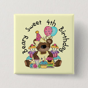 Beary Sweet 4e verjaardag Vierkante Button 5,1 Cm