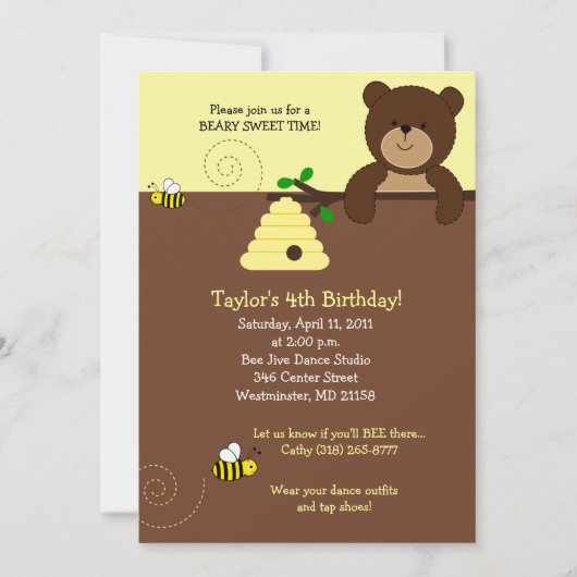Beary Sweet Beer & Bee 5x7 Birthday Uitnodiging (Voorkant)
