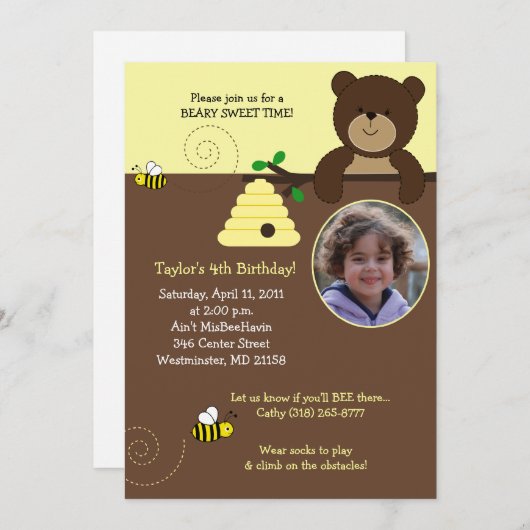 Beary Sweet Beer & Bee 5x7 Birthday Uitnodiging (Voorkant / Achterkant)