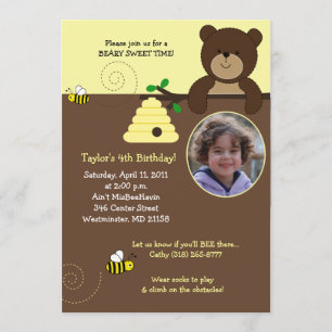 Beary Sweet Beer & Bee 5x7 Birthday Uitnodiging