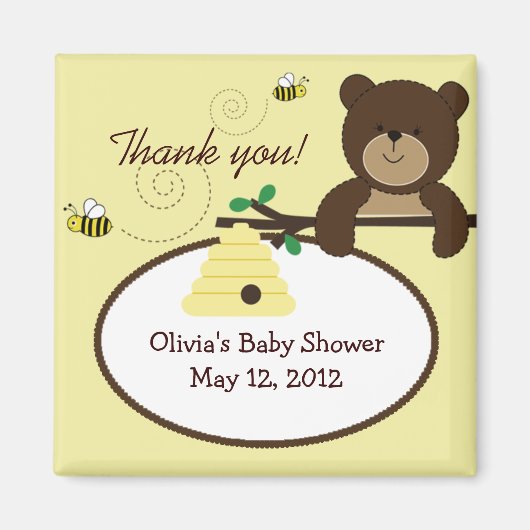 Beary Sweet Beer & Bee Baby shower Favor Magnet (Voorkant)