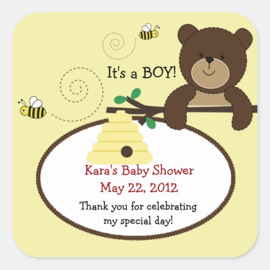Beary Sweet Beer & Bee SQUARE Favor Sticker (Voorkant)
