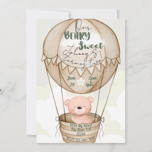 Beary Sweet Birthday Uitnodiging (Voorkant)