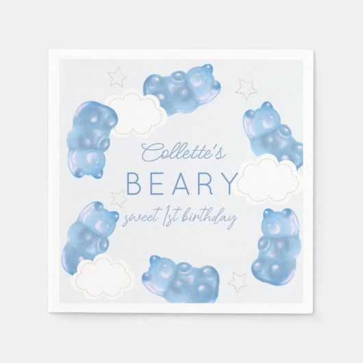 Beary Sweet Blue Gummy Beer Boy Verjaardag Servet (Voorkant)