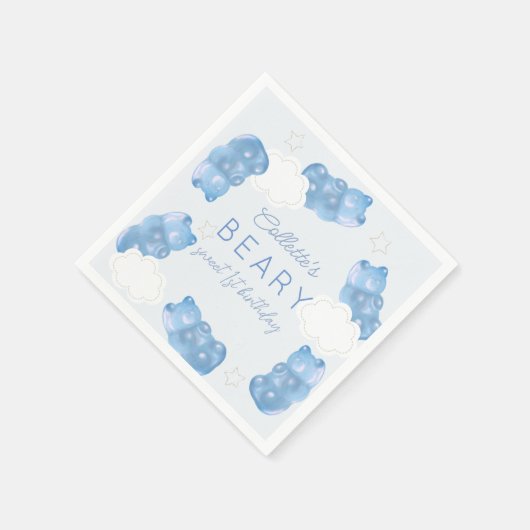Beary Sweet Blue Gummy Beer Boy Verjaardag Servet (Hoek)