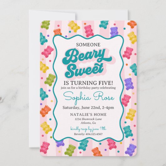 Beary Sweet Candy Gummy Bear Birthday Invitation Kaart (Voorkant)