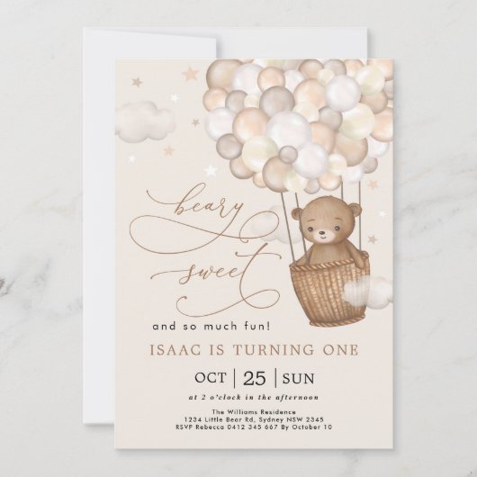 Beary Sweet en Zoveel Fun Beer Balloons Birthday Kaart (Voorkant)