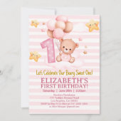 Beary Sweet First Birthday | Pink Boho Bear Girl Kaart (Voorkant)
