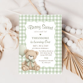 Beary Sweet Groene Ballon Eerste Verjaardag Teddyb Kaart