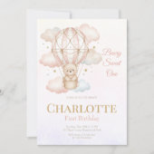 Beary Sweet Hot Air Balloon 1st Birthday  Kaart (Voorkant)