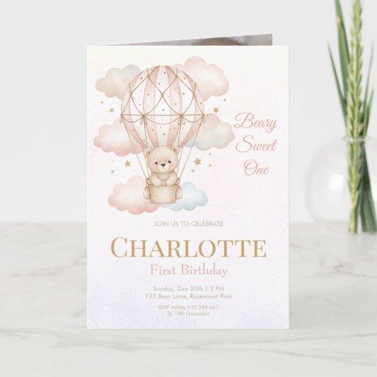 Beary Sweet Hot Air Balloon 1st Birthday Photo (Voorkant)