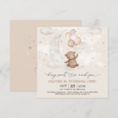 Beary Sweet Moon & Stars Teddy Bear 1st Birthday Kaart (Voorkant / Achterkant)