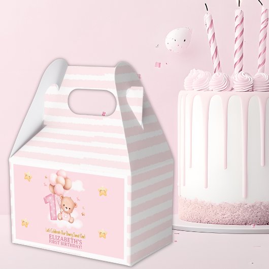 Beary Sweet One Birthday | Pink Boho Bear  Bedankdoosjes