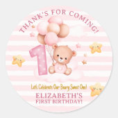 Beary Sweet One Birthday Stickers | Pink Boho Bear (Voorkant)