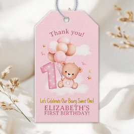 Beary Sweet One Gift | Boho Pink Bear Birthday Cadeaulabel