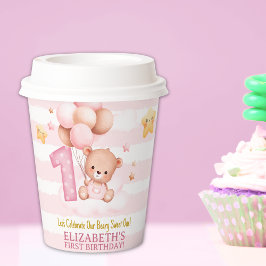 Beary Sweet One Paper Cups | Pink Boho Bear Party Papieren Bekers