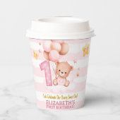 Beary Sweet One Paper Cups | Pink Boho Bear Party Papieren Bekers (Achterkant)