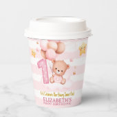 Beary Sweet One Paper Cups | Pink Boho Bear Party Papieren Bekers (Voorkant)
