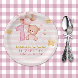 Beary Sweet One Paper Plates | Boho Bear First Bir Papieren Bordje
