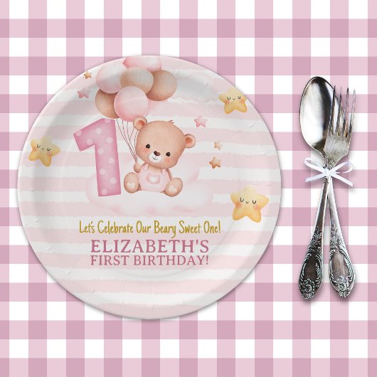 Beary Sweet One Paper Plates | Boho Bear First Bir Papieren Bordje