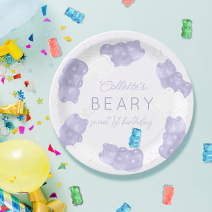 Beary Sweet Paarse Gummy Beer Verjaardag Papieren Bordje