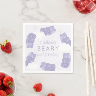 Beary Sweet Paarse Gummy Beer Verjaardag Servet