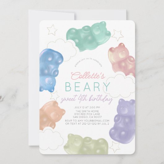 Beary Sweet Pastel Gummy Beer Meisje Verjaardag Kaart (Voorkant)