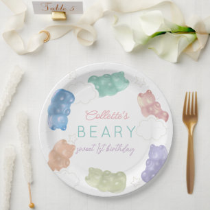 Beary Sweet Pastel Gummy Beer Verjaardag Papieren Bordje