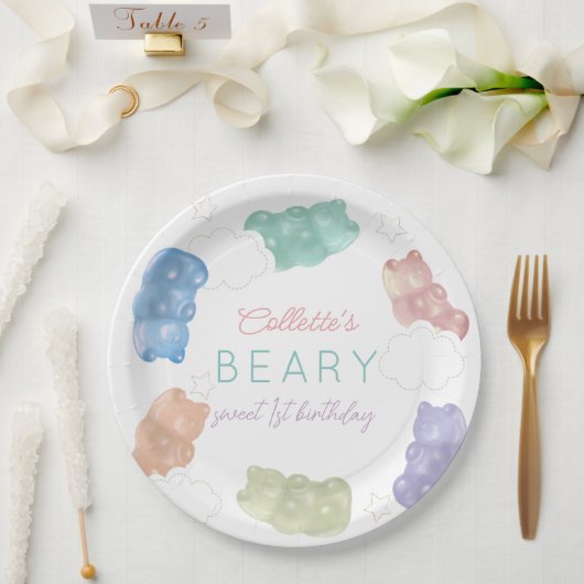 Beary Sweet Pastel Gummy Beer Verjaardag Papieren Bordje (Huwelijk)