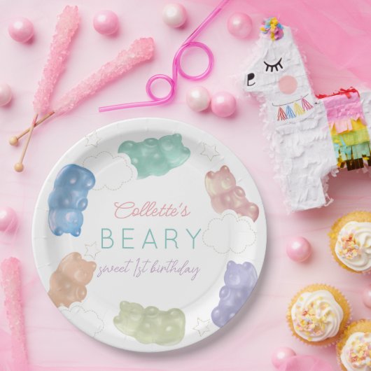 Beary Sweet Pastel Gummy Beer Verjaardag Papieren Bordje (Feest)
