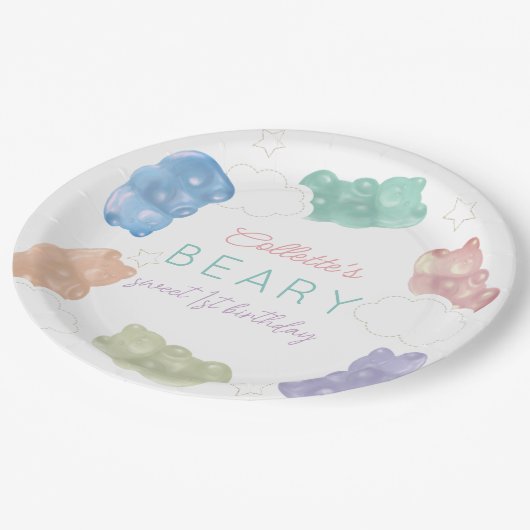 Beary Sweet Pastel Gummy Beer Verjaardag Papieren Bordje (Gekanteld)