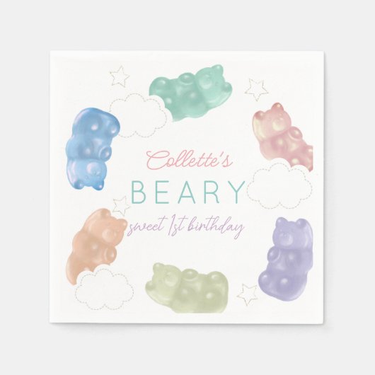 Beary Sweet Pastel Gummy Beer Verjaardag Servet (Voorkant)