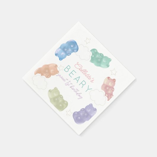Beary Sweet Pastel Gummy Beer Verjaardag Servet (Hoek)