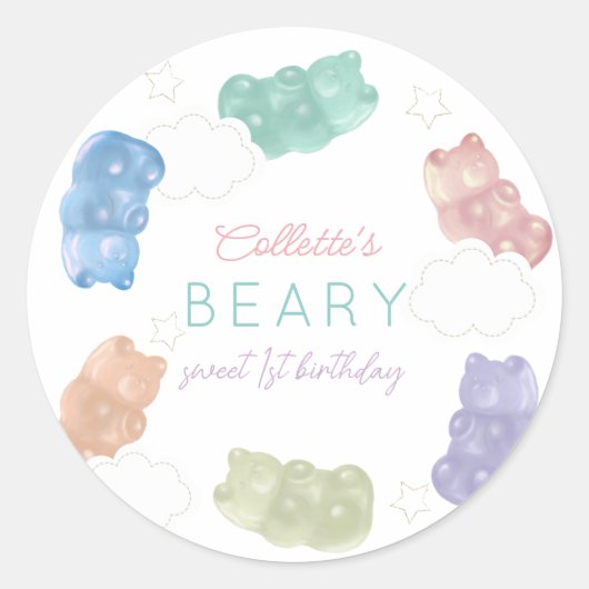 Beary Sweet Pastel Kleuren Gummy Beer Verjaardag Ronde Sticker (Voorkant)