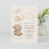 Beary Sweet Teddy Bear & Balloons 1e verjaardag Kaart (Staand voorkant)