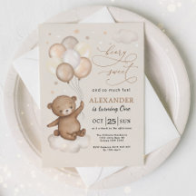 Beary Sweet Teddy Bear & Balloons 1e verjaardag