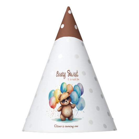 Beary Sweet Teddy beer draagt een bril en ballon Feesthoedjes (Voorkant)