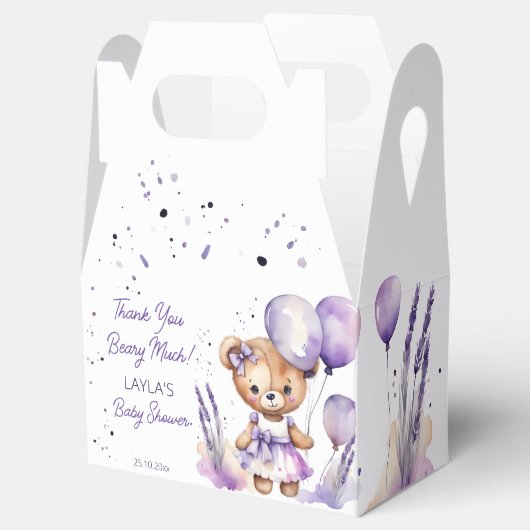Beary teddybeer paarse baby shower dank u bedankdoosjes (Geopend)