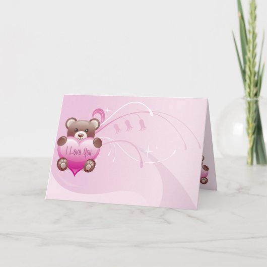 Beary Valentijn Roze Ik hou van je Valentijn kaart (Voorkant)
