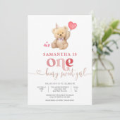 Beary Zoete 1e Verjaardagsuitnodiging Kaart (Staand voorkant)