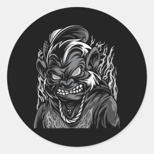 Beast Mode zwart-wit illustratie Ronde Sticker