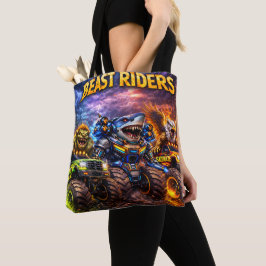 Beast riders monstertrucks de trio-groepsopname pr tote bag