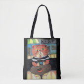 Beat Poet Coffeehouse Cat Folk Art Tote Bag (Voorkant)
