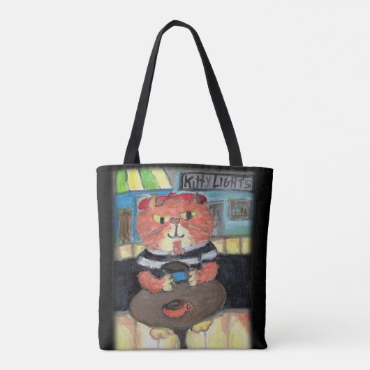 Beat Poet Coffeehouse Cat Folk Art Tote Bag (Achterkant)